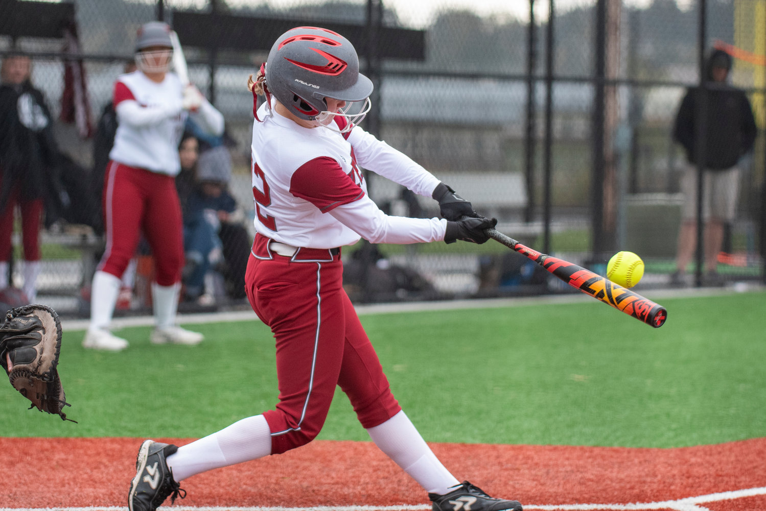 W.F. West's Avalon Myers connects on a Rochester pitch during a home game on April 13.