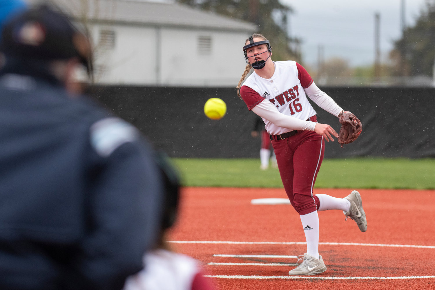 W.F. West pitcher Kamy Dacus delivers a pitch to a Rochester batter during a league home game at the Chehalis Sports Complex on Wednesday.