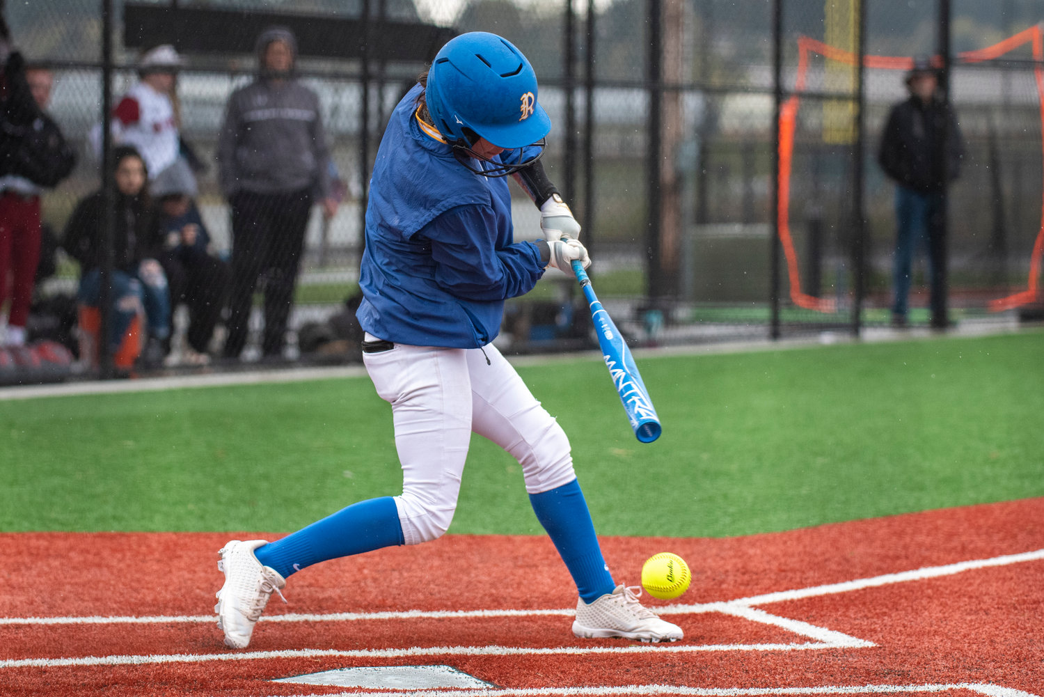 Rochester's Macey Fluetsch connects on a pitch during a road game against W.F. West on Wednesday, April 13.
