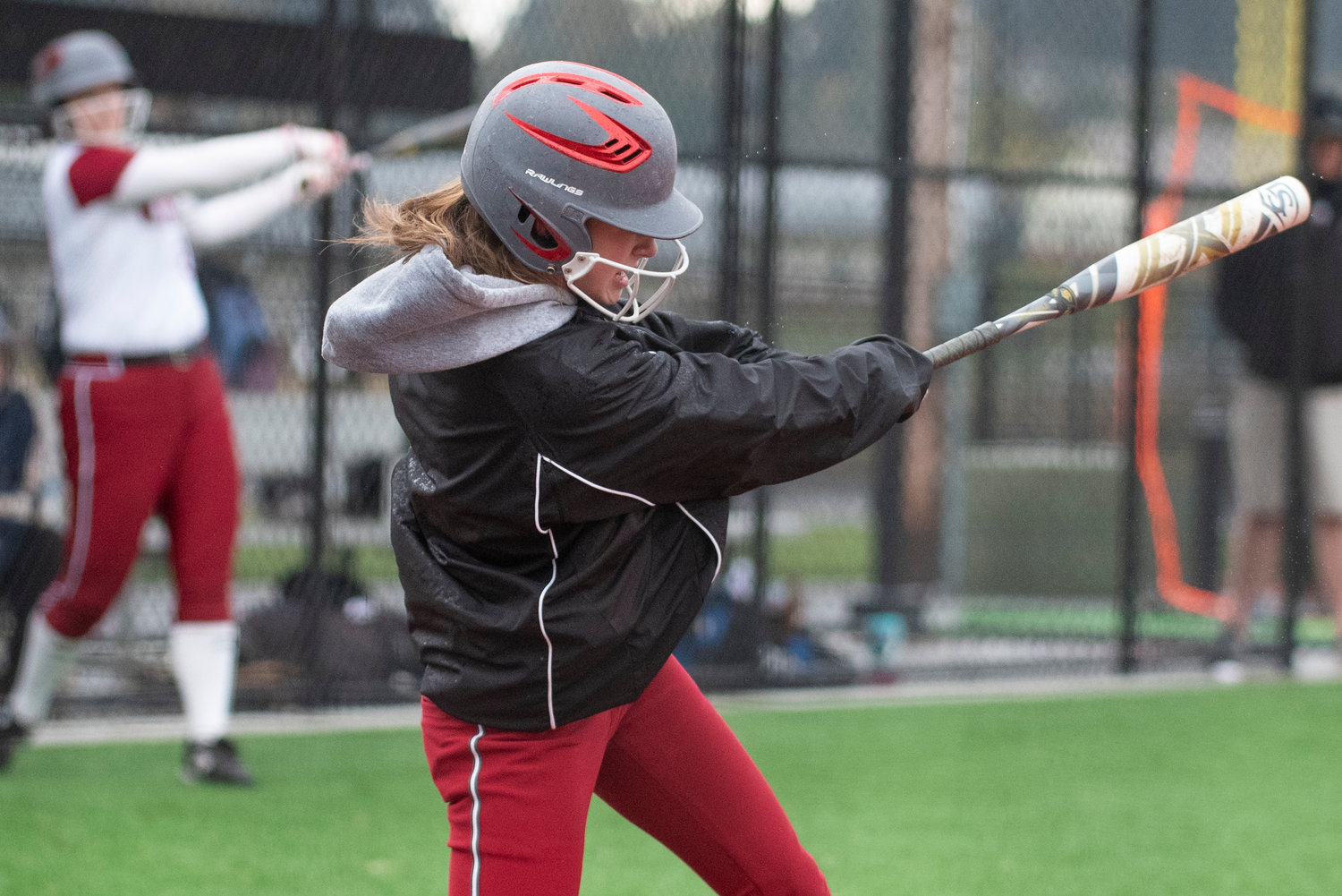 W.F. West's Brielle Etter takes a cut against Rochester during a home game on April 13.