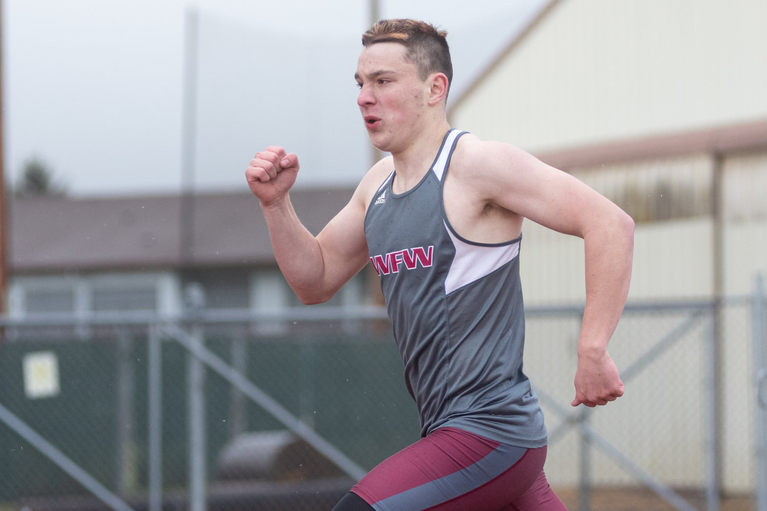 W.F. West's Jayden Haga runs down the final stretch of the 400 meters at W.F. West April 13.