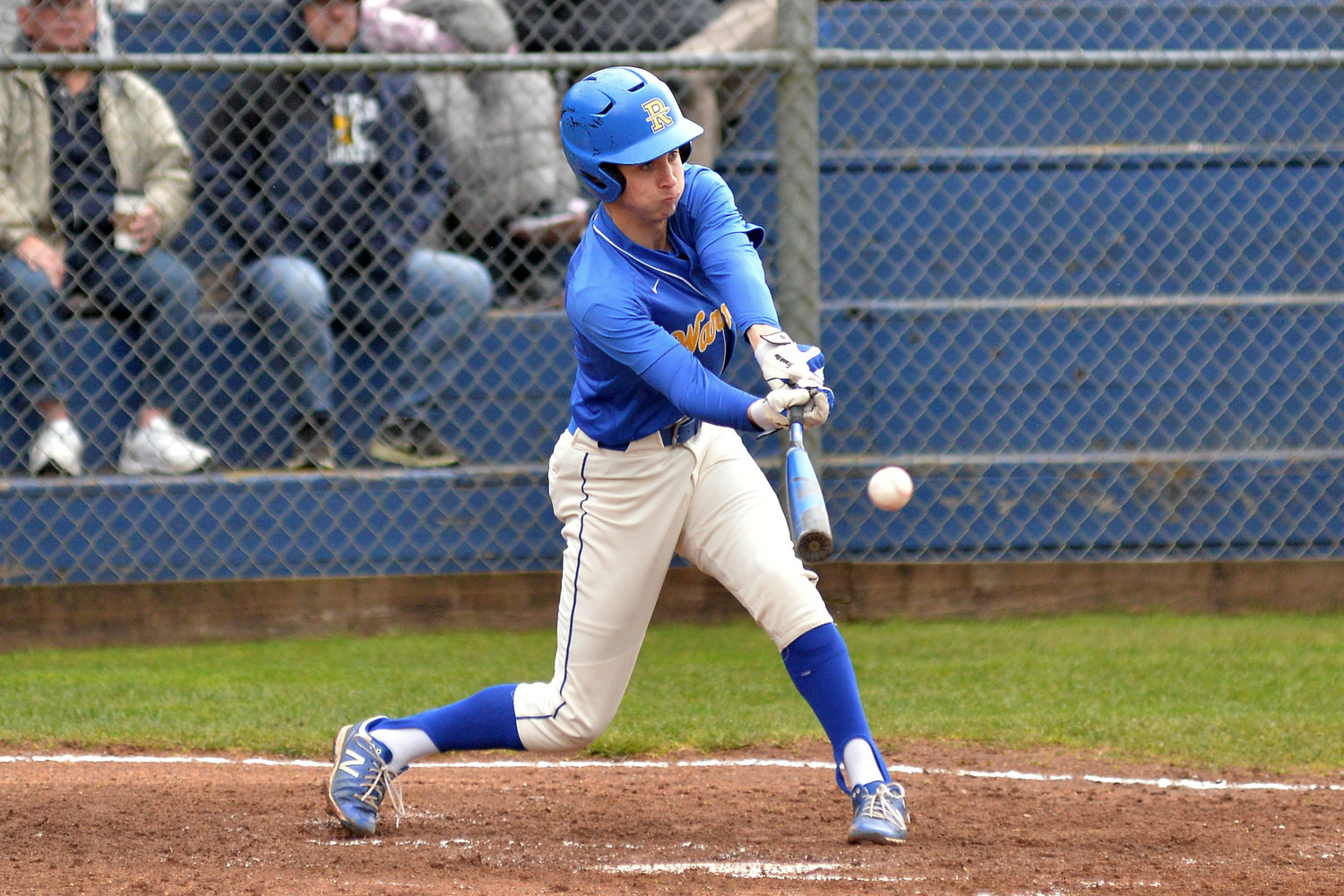 Rochester’s Tony Groninger lines up a base hit in a road game against Aberdeen on April 14.