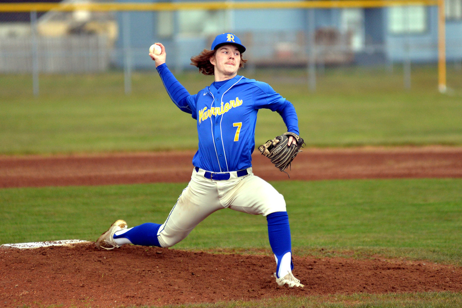 Rochester’s Braden Hartley delivers a pitch to an Aberdeen batter during a road game on April 14.