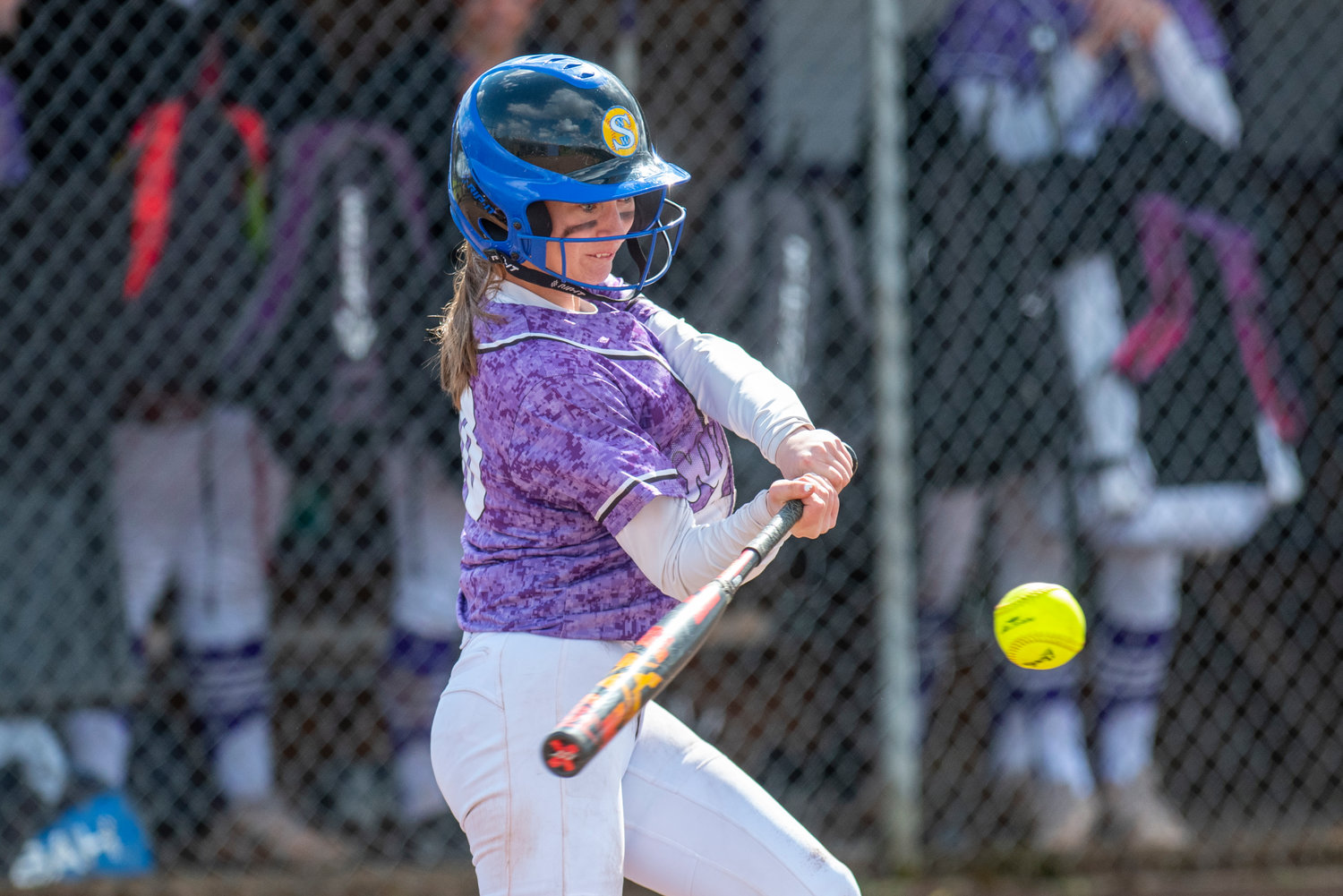 Onalaska's Desi Smith lines up a Mossyrock pitch during a home game on April 15.