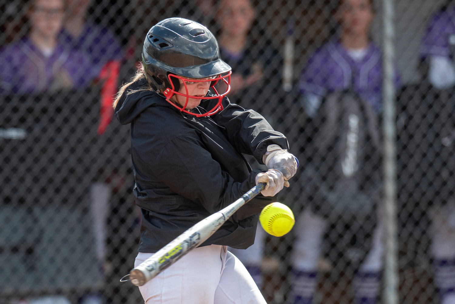 Onalaska's Hannah James lines up a Mossyrock pitch during a home game on April 15.
