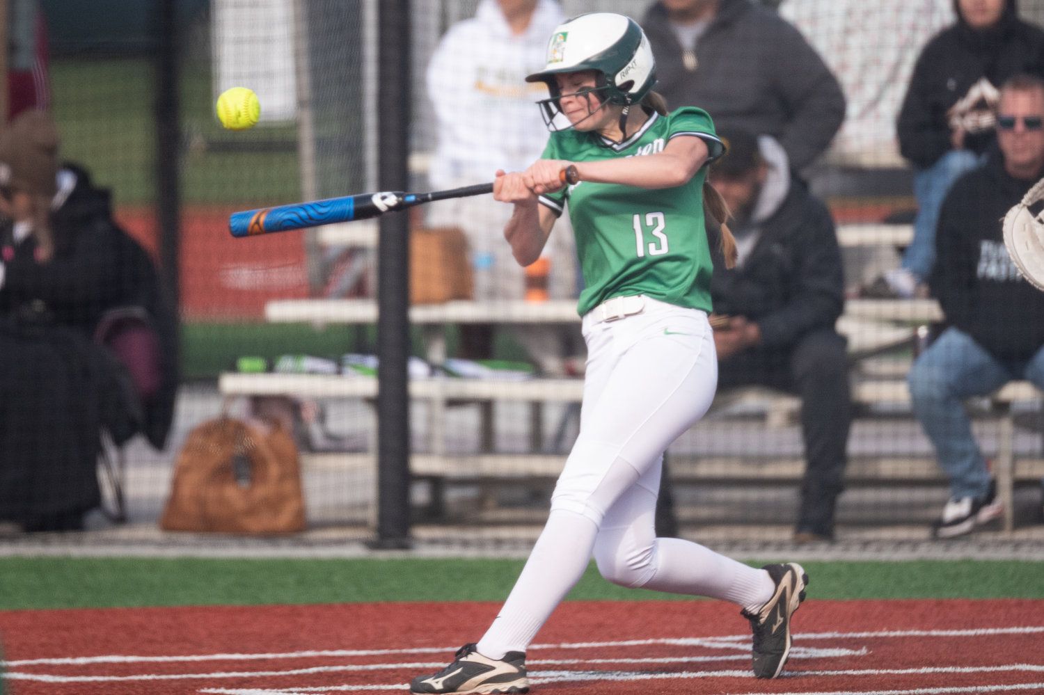Tumwater Aly Waltermeyer swings at a pitch against W.F. West at Recreation Park in Chehalis April 15.