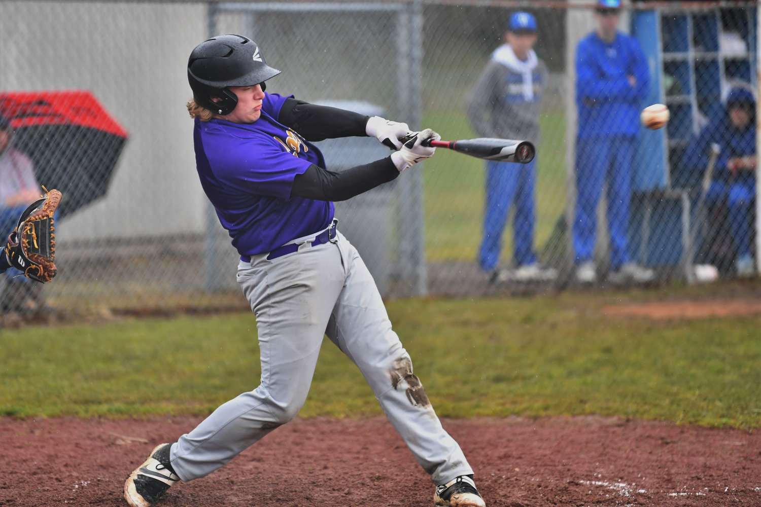 Onalaska’s Tuff Lyons makes contact on a Toutle Lake pitch during Game 1 of a road doubleheader in Toutle on Saturday.