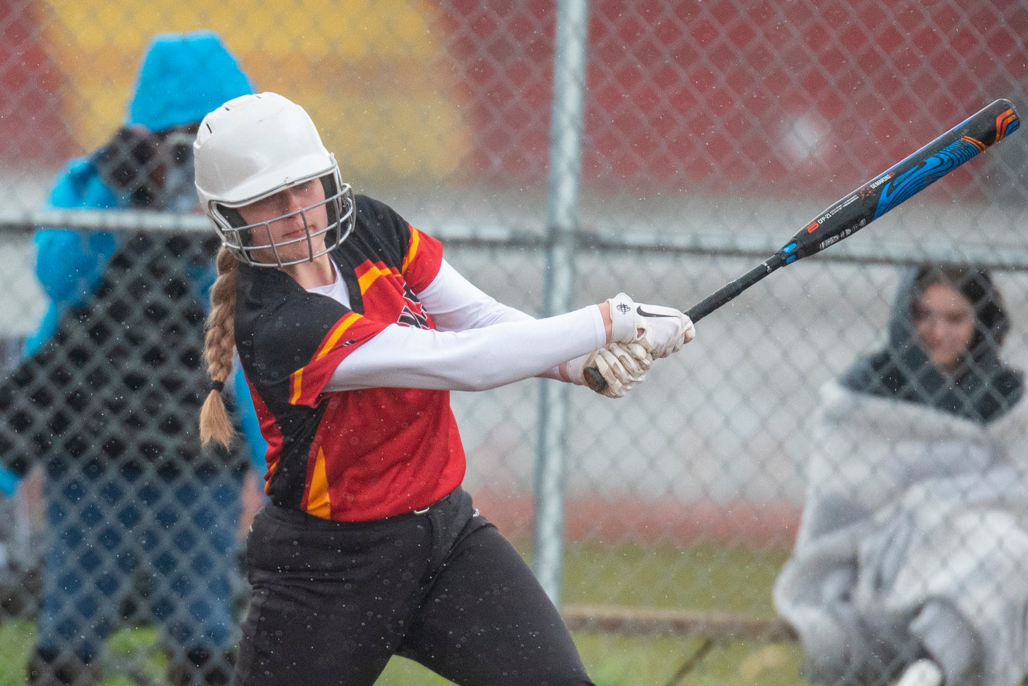 Winlock's Addison Hall takes a cut at an Adna pitch during a home game on April 20.
