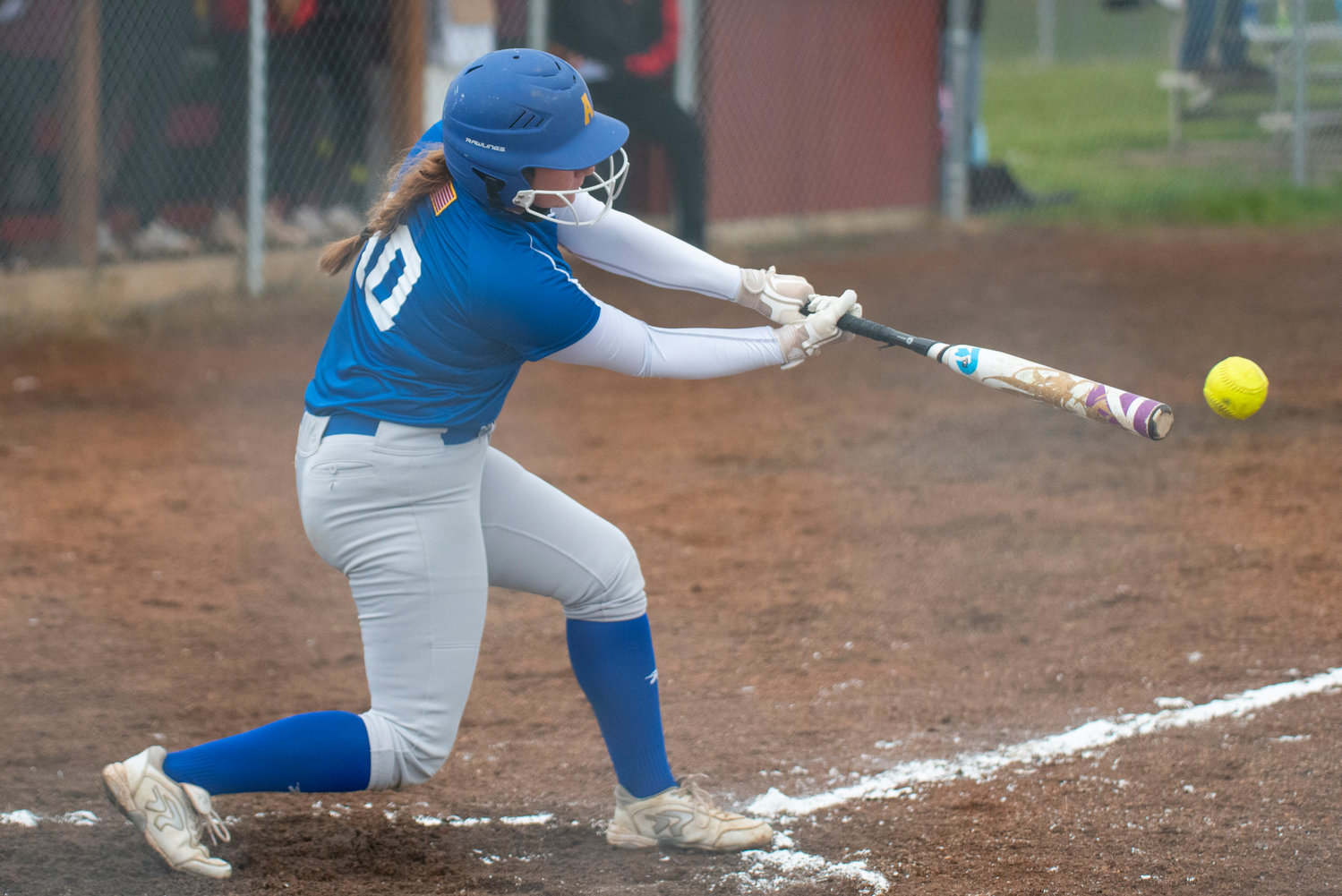 Adna's Ashlee Von Moos connects on a Winlock pitch during a road game on April 20.