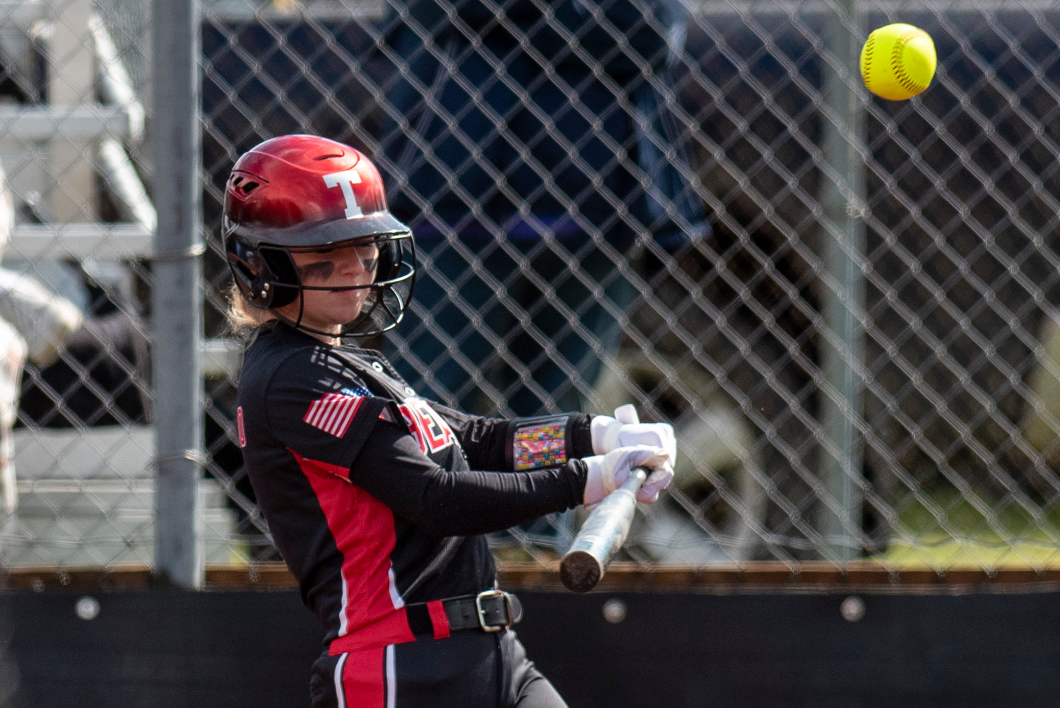 Tenino's Grace Vestal connects on an Elma pitch during a home game on April 26.