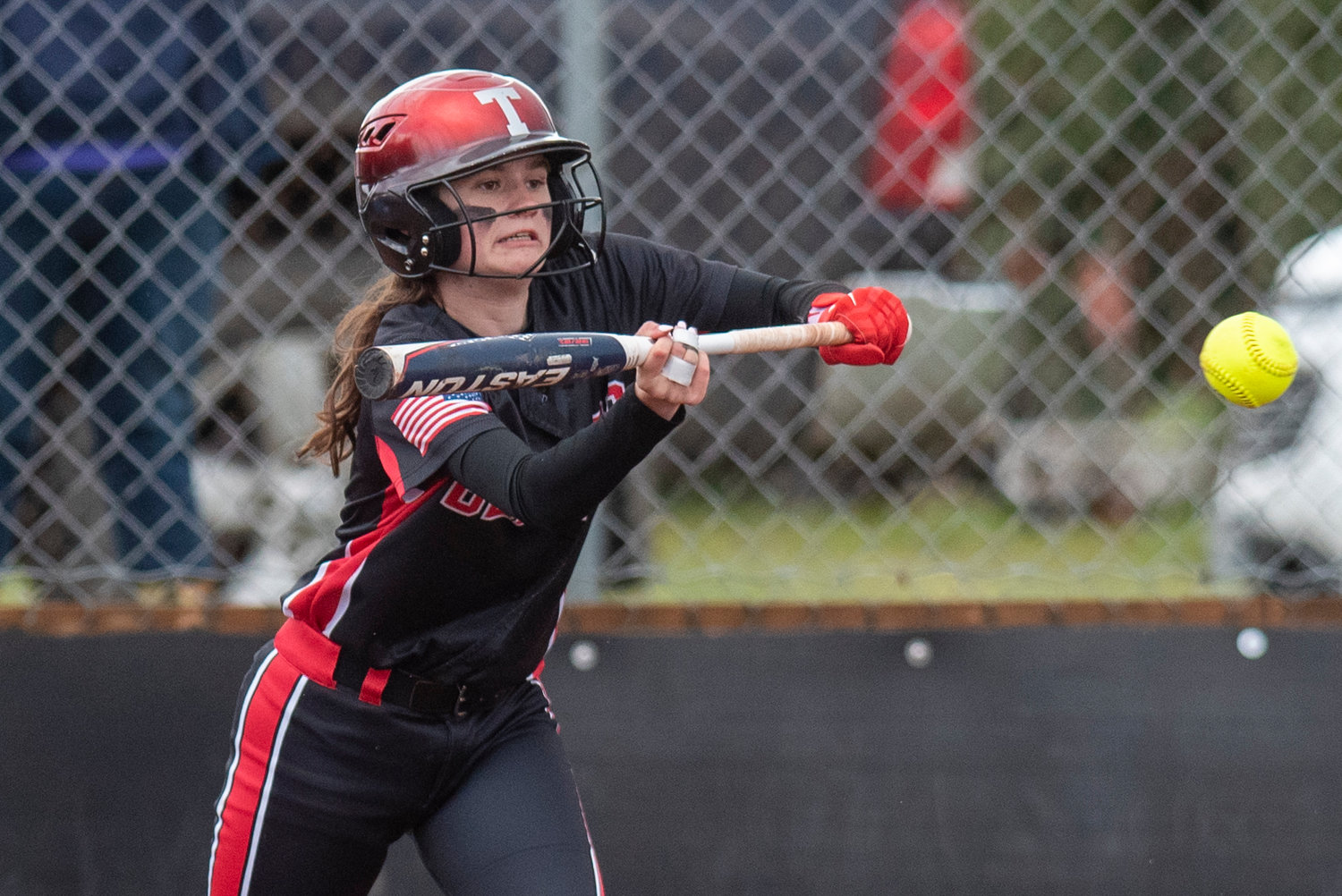Tenino's Kayla Feltus prepares to lay down a bunt during a league home game against Elma on Tuesday, April 26.