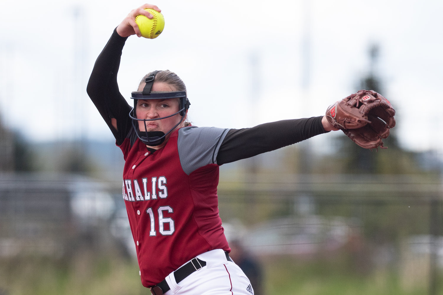 W.F. West pitcher Kamy Dacus winds up to deliver a strike against Centralia April 26 at Recreation Park.