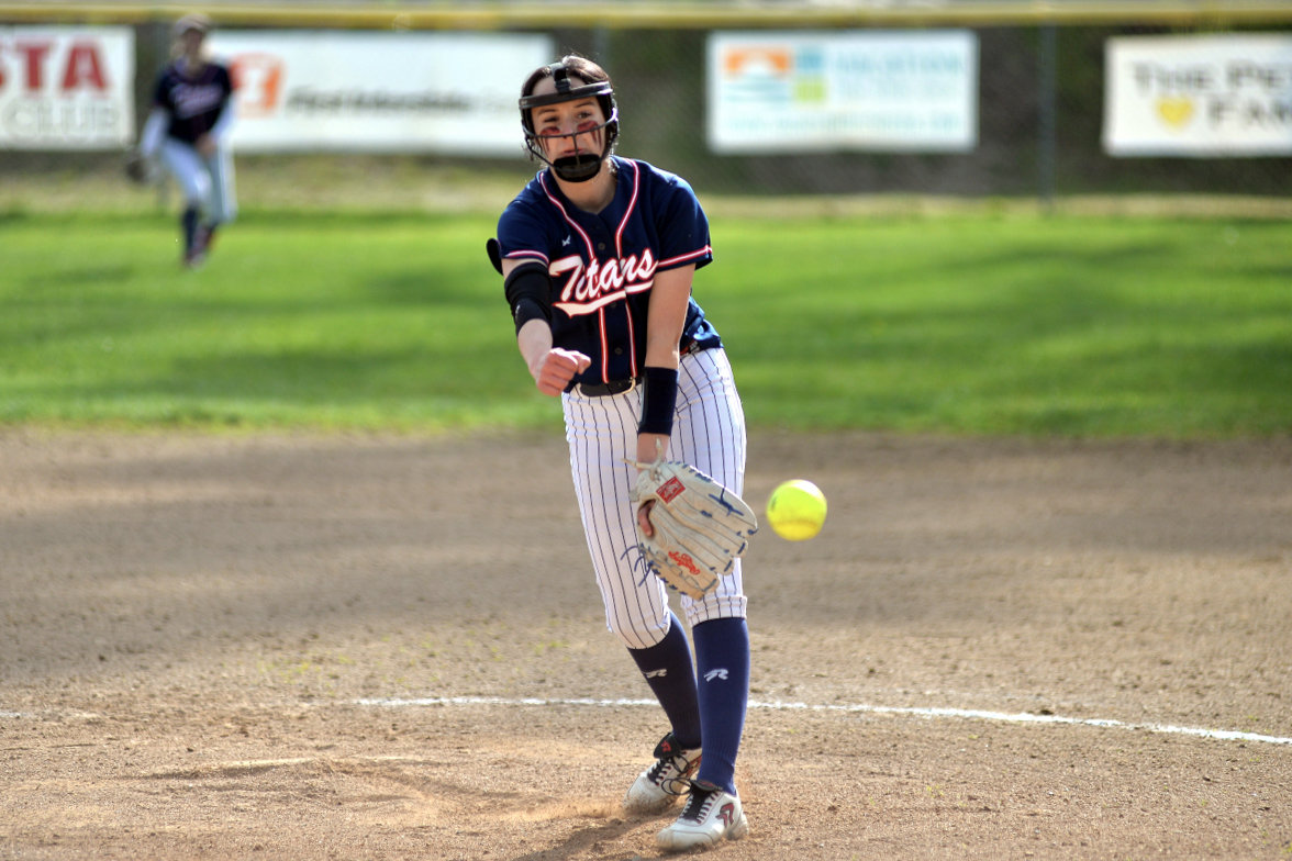PWV’s Dani Shannon tosses a pitch to an Ocosta batter during a road game on April 26.