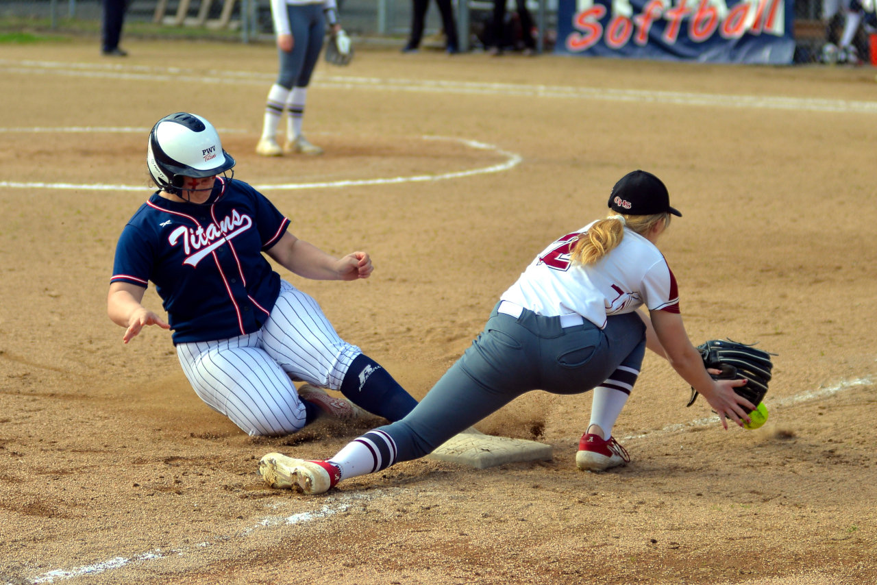 PWV’s Ava Bush slides into third base during a road game at Ocosta on April 26.