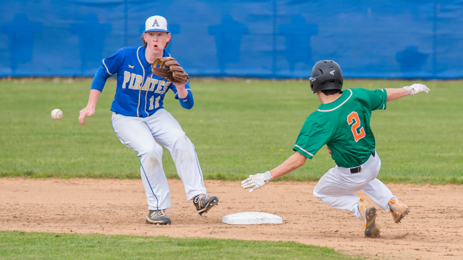 Adna’s Chance Muller receives a throw down to second base during a game against Morton-White Pass Monday afternoon.