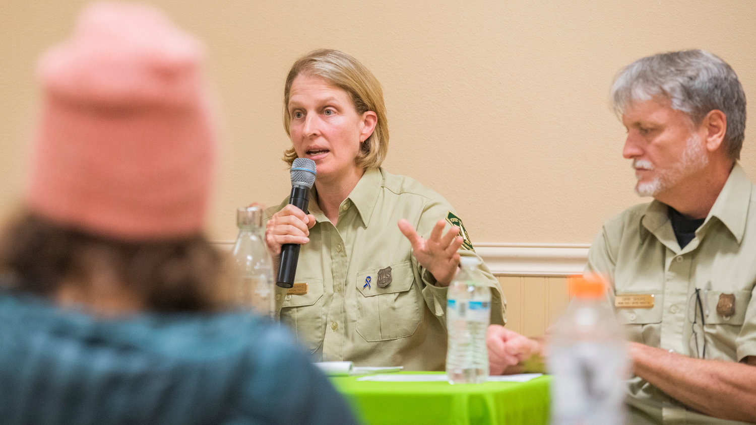 Zone Fire Management Officer Jennifer Harris, talks about the Community Fire Wise program Thursday night at the Packwood Community Center.