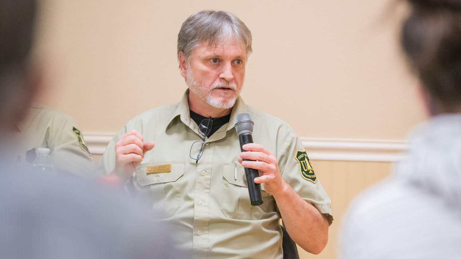 Dirk Shupe talks about the Gifford Pinchot National Forest Thursday night at the Packwood Community Center.