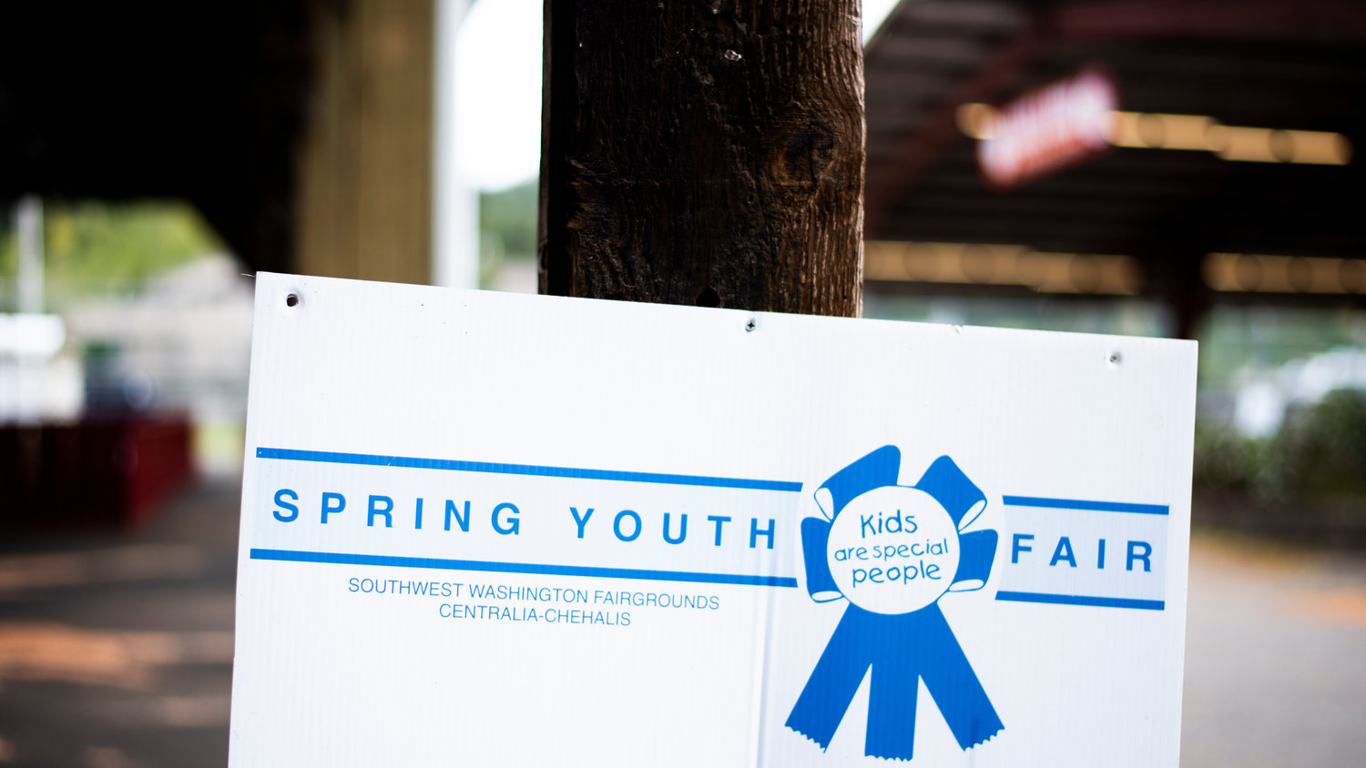 Signage for the Spring Youth Fair hangs on display in Centralia at the Southwest Washington Fairgrounds Friday morning.