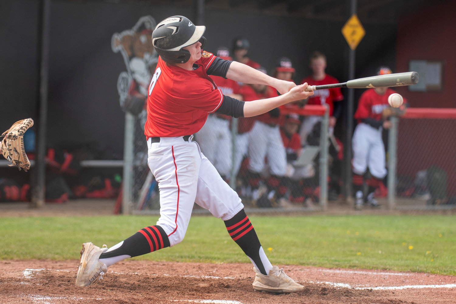 Tenino's Mikey Vassar lines up an Elma pitch during a home game on April 29.