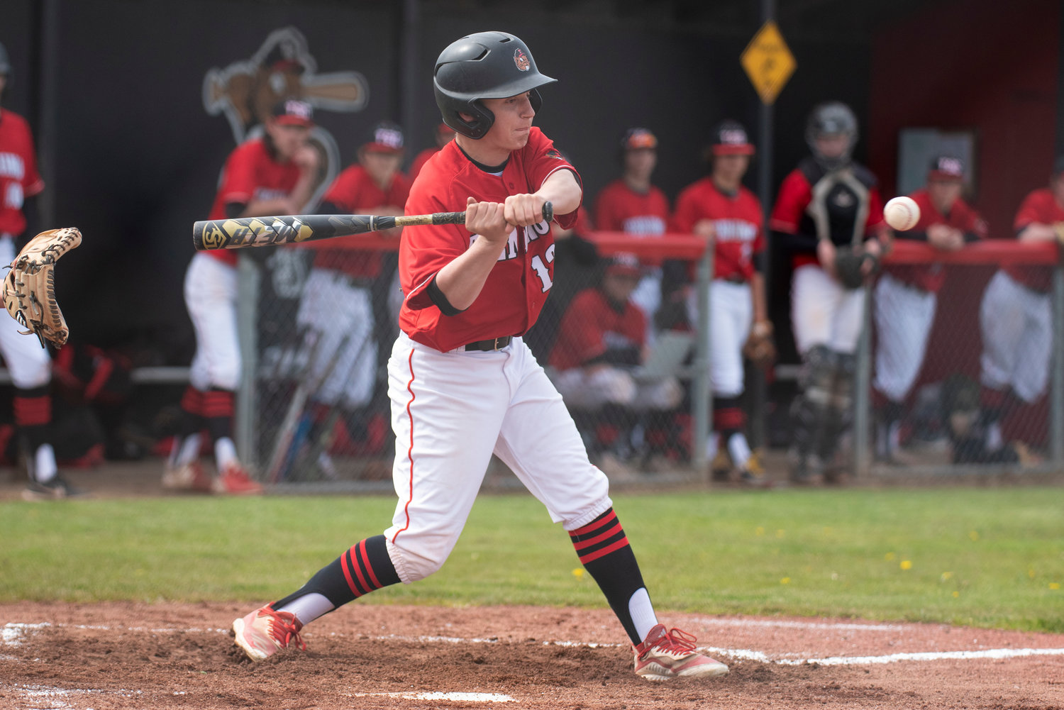 Tenino's Carson Hart lines up an Elma pitch during a home game on April 29.