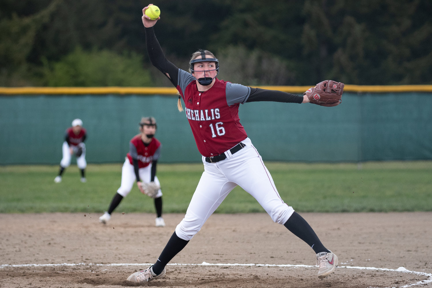 W.F. West pitcher Kamy Dacus winds up to deliver a pitch against Rochester April 29.