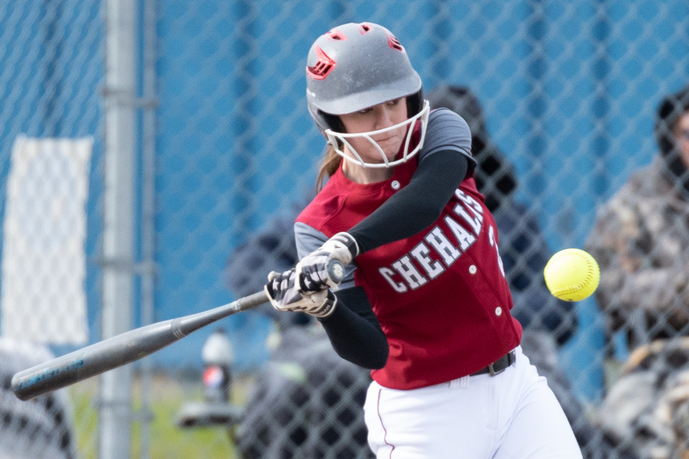 W.F. West's Saige Brindle connects with a pitch against Rochester April 29.