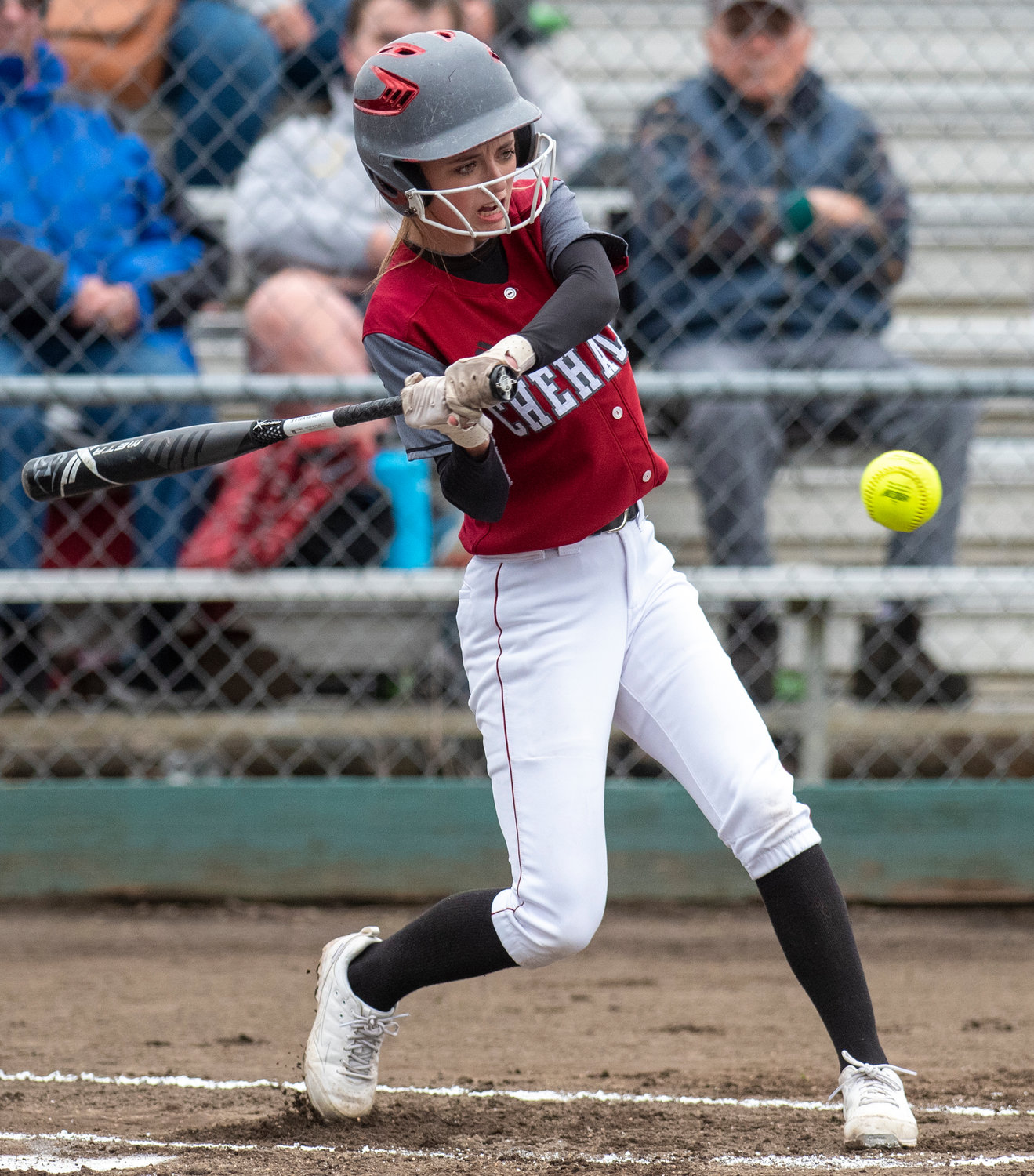 W.F. West's Brielle Etter lines up a Tumwater pitch during a road game on May 2.