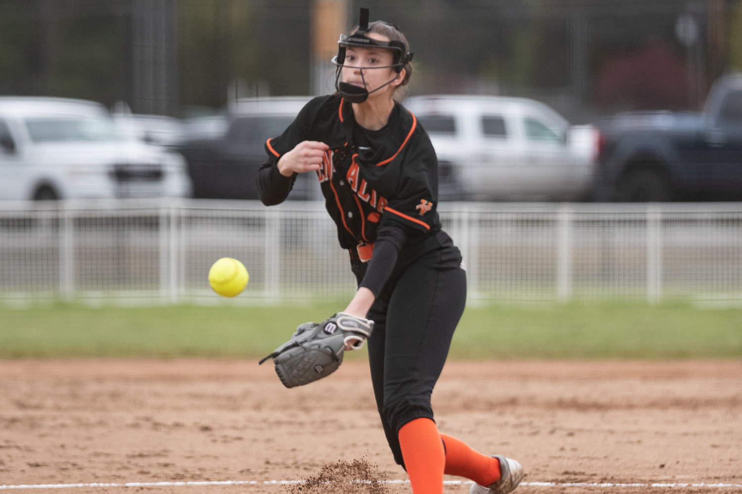Centralia's Peyton Smith sends off a pitch against Shelton May 2.