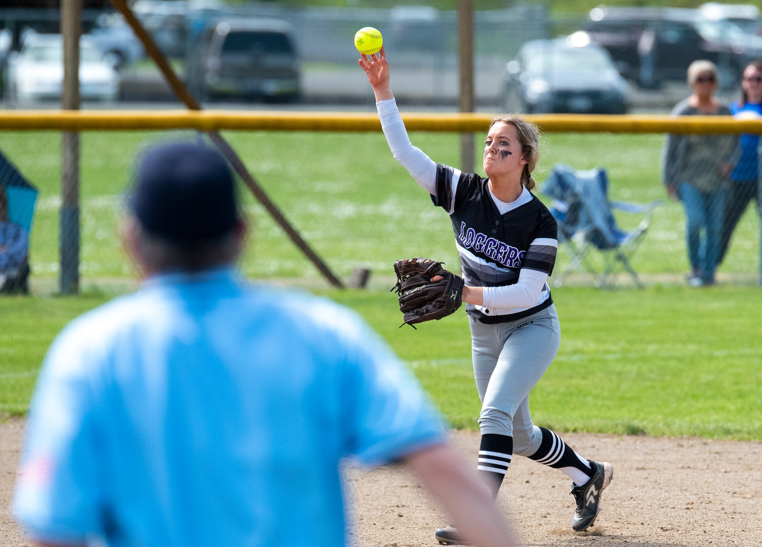 Onalaska shortstop Callie Lawrence makes a throw to first during a road game at Adna on May 4.