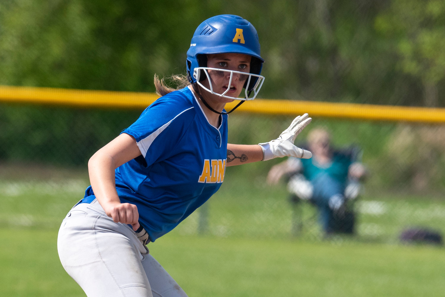 Adna's Gracie Beaulieu watches down the third base line toward home plate during a home game on May 4.