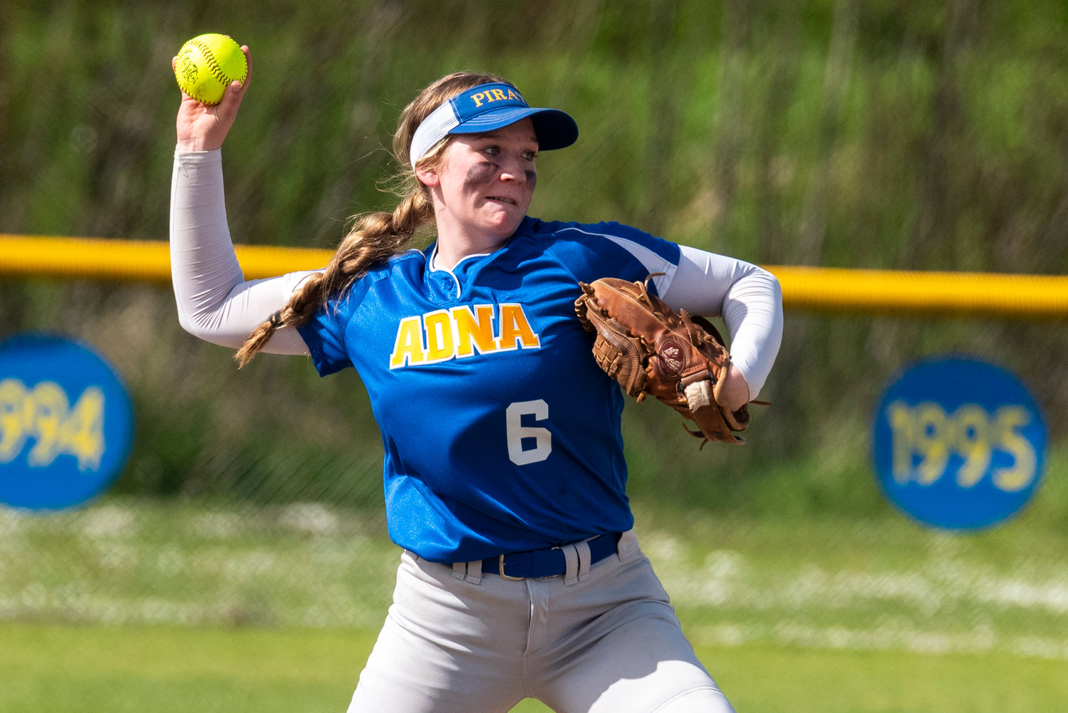 Adna shorstop Kendall Humphrey makes a throw to first during a home game against Onalaska on May 4.