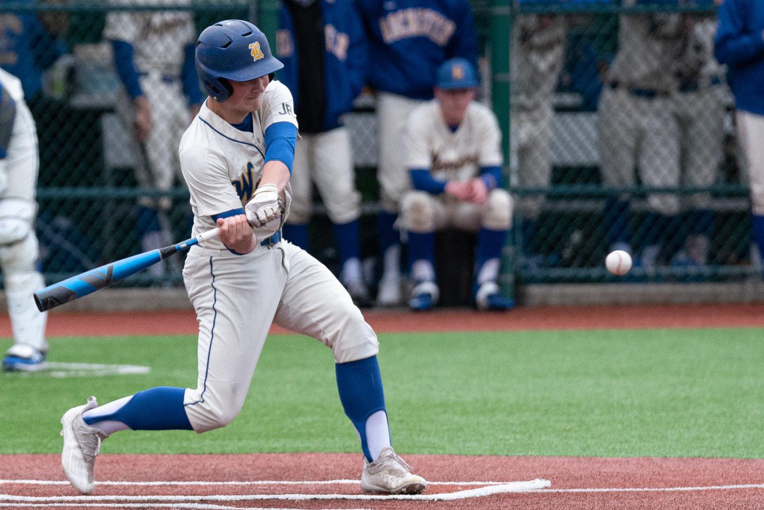 Rochester infielder Garren Smith takes a swing at a pitch against Black Hills in a play-in game at the Regional Athletic Complex in Lacey May 6.