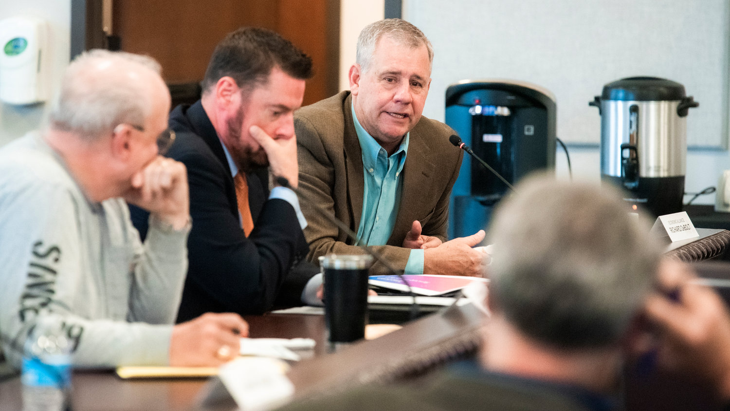 Richard DeBolt, with the Lewis County Economic Alliance, speaks during an ARPA and Infrastructure Initiatives Stakeholders Meeting in the commissioners’ hearing room at the Historical Lewis County Courthouse in Chehalis Friday morning.