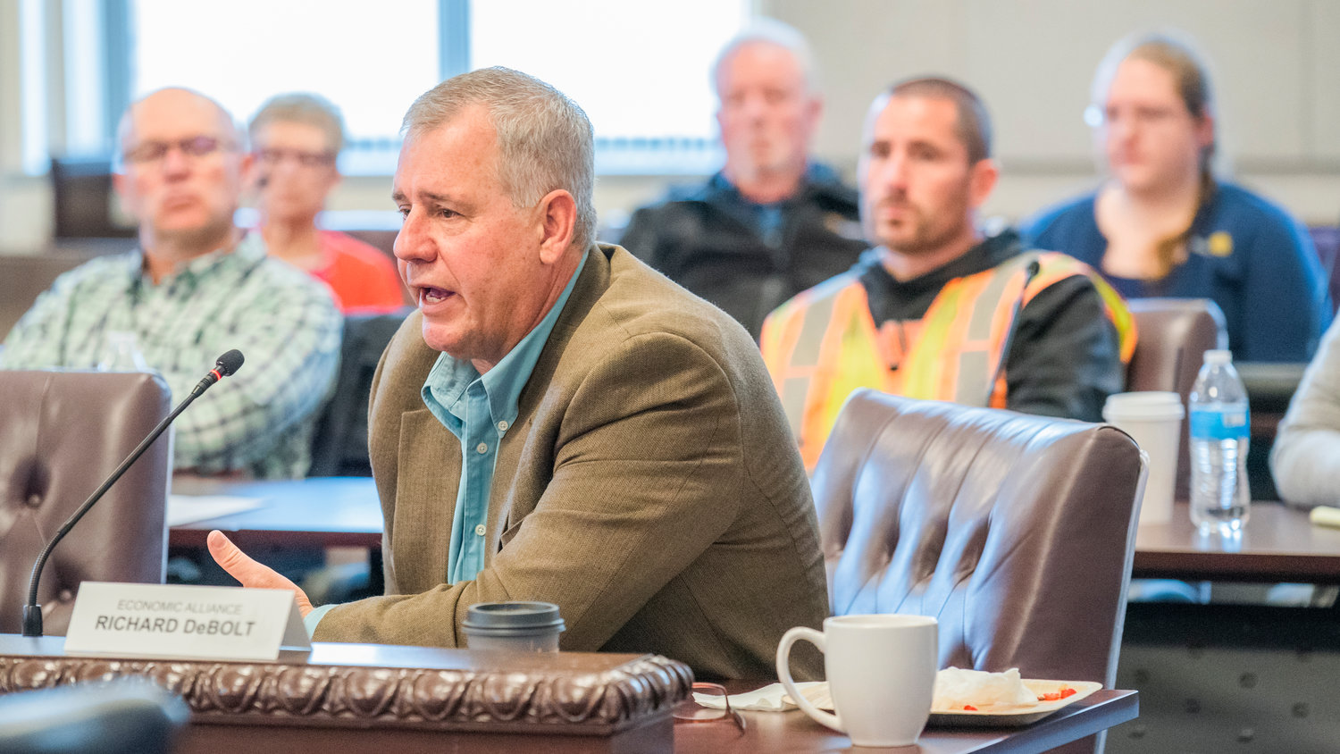 Richard DeBolt, with the Lewis County Economic Alliance, speaks during an ARPA and Infrastructure Initiatives Stakeholders Meeting in the commissioners’ hearing room at the Historical Lewis County Courthouse in Chehalis Friday morning.