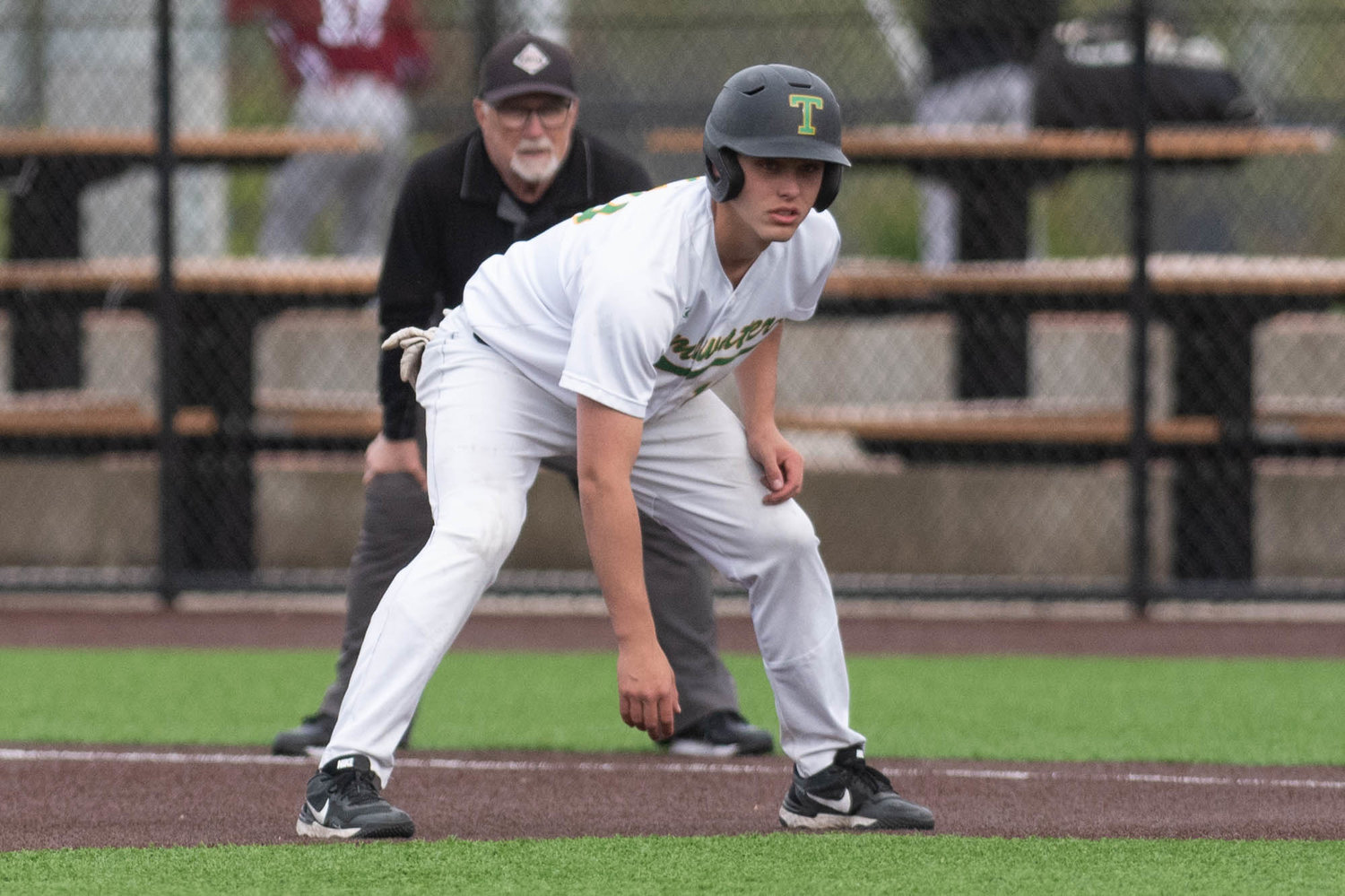 Tumwater's Ryan Orr eyes the Shelton pitcher in the 2A District 4 semifinals at Ridgefield May 11.