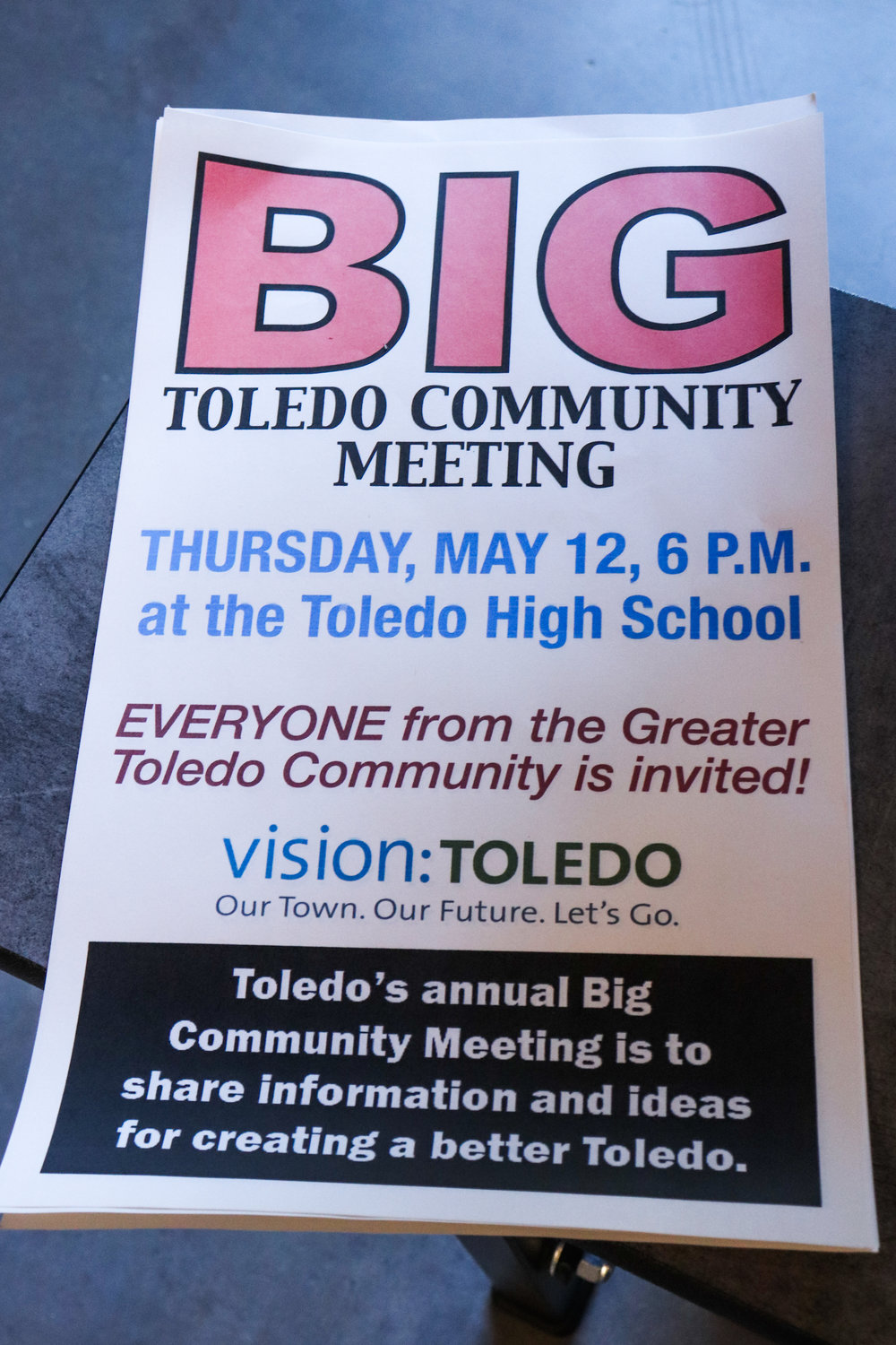 Vision:Toledo held the 10th annual Big Toledo Community Meeting at Toledo High School on Thursday. The meeting is for residents from the greater Toledo area to gather, share information, project updates, upcoming events and ideas for Toledo.