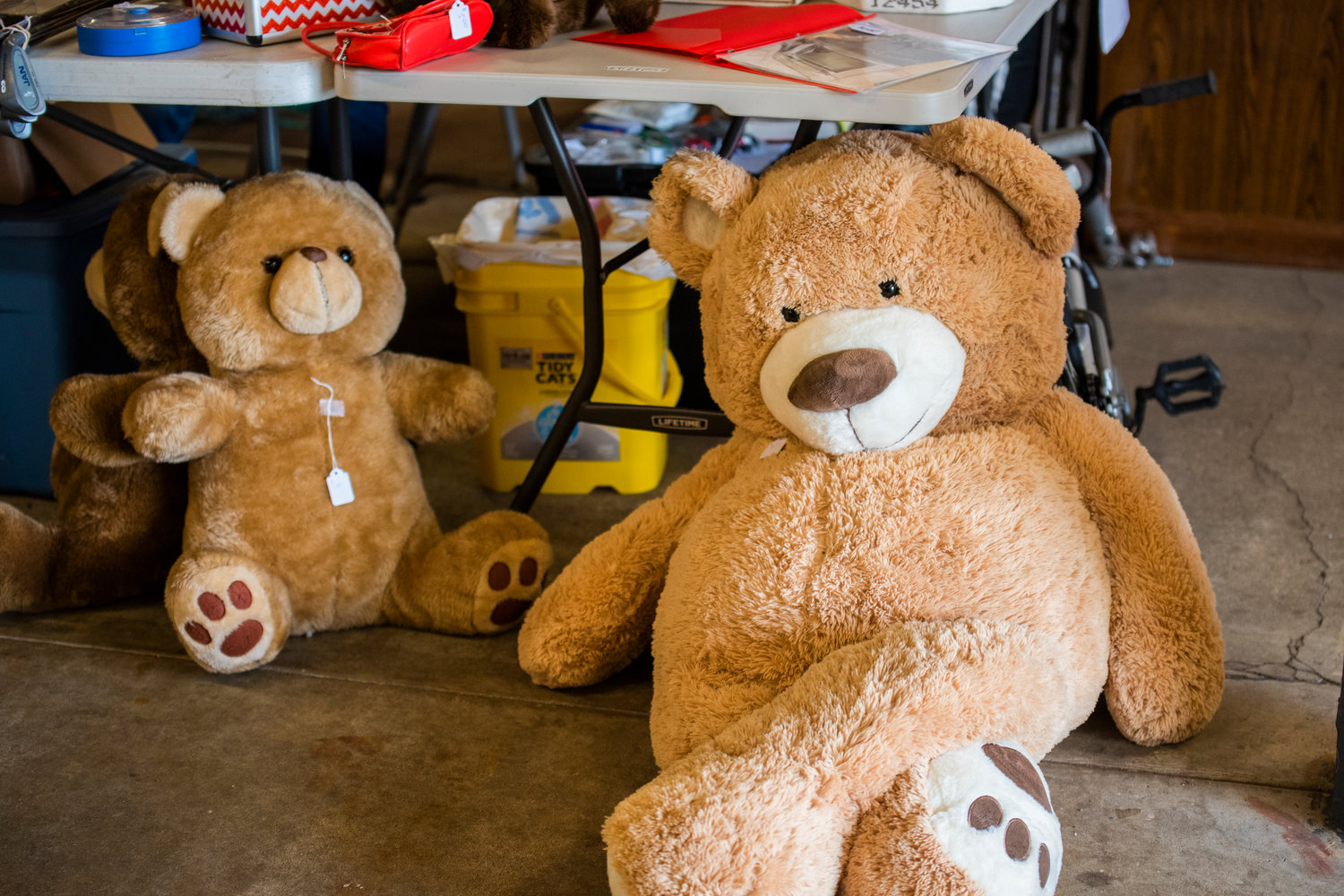 Stuffed bears are marked with price tags at the Southwest Washington Fairgrounds in Centralia on Friday during the Spring Community Garage Sale.