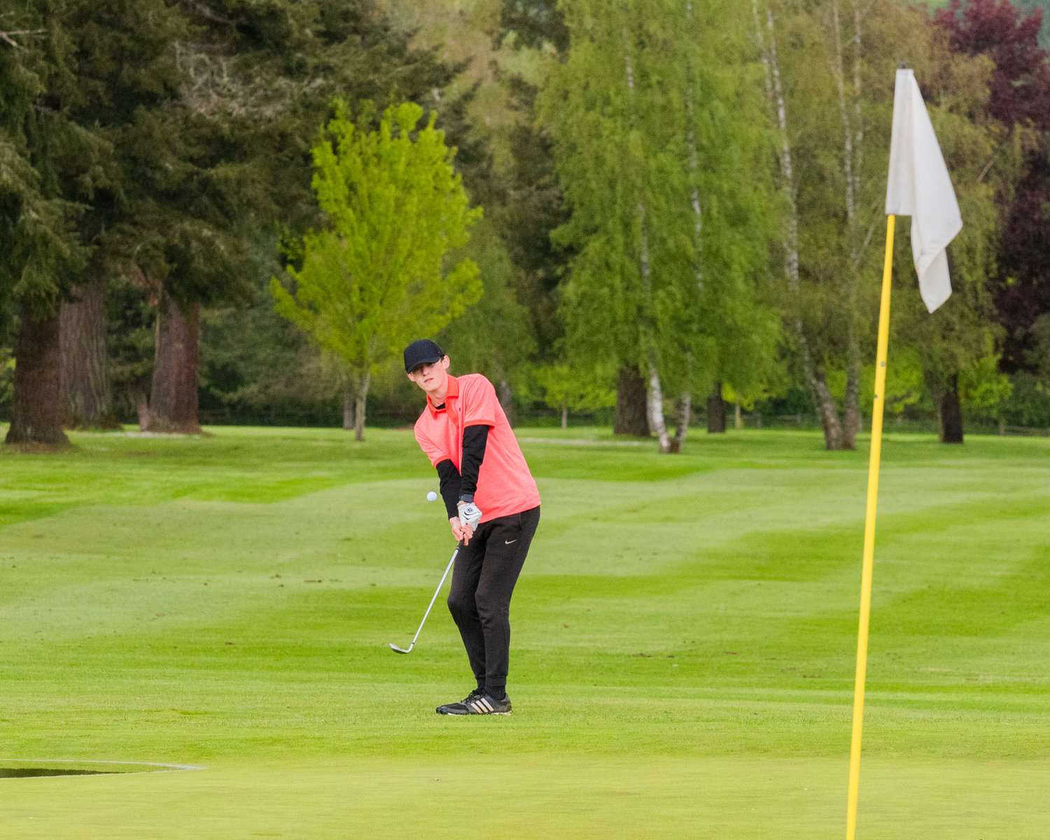 Wahkiakum sophomore Kyler Sause hits the ball up towards a flag at Riverside Golf Course in Chehalis on Wednesday.