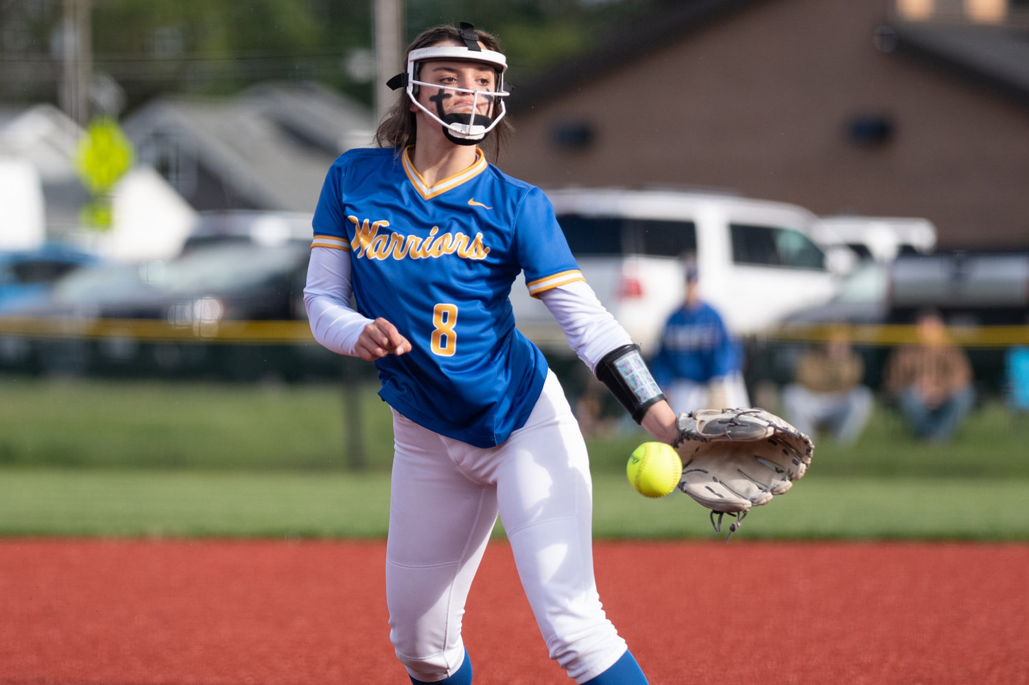 Rochester's Layna Demers sends off a pitch against R.A. Long in the 2A District 4 tournament at Recreation Park May 19.