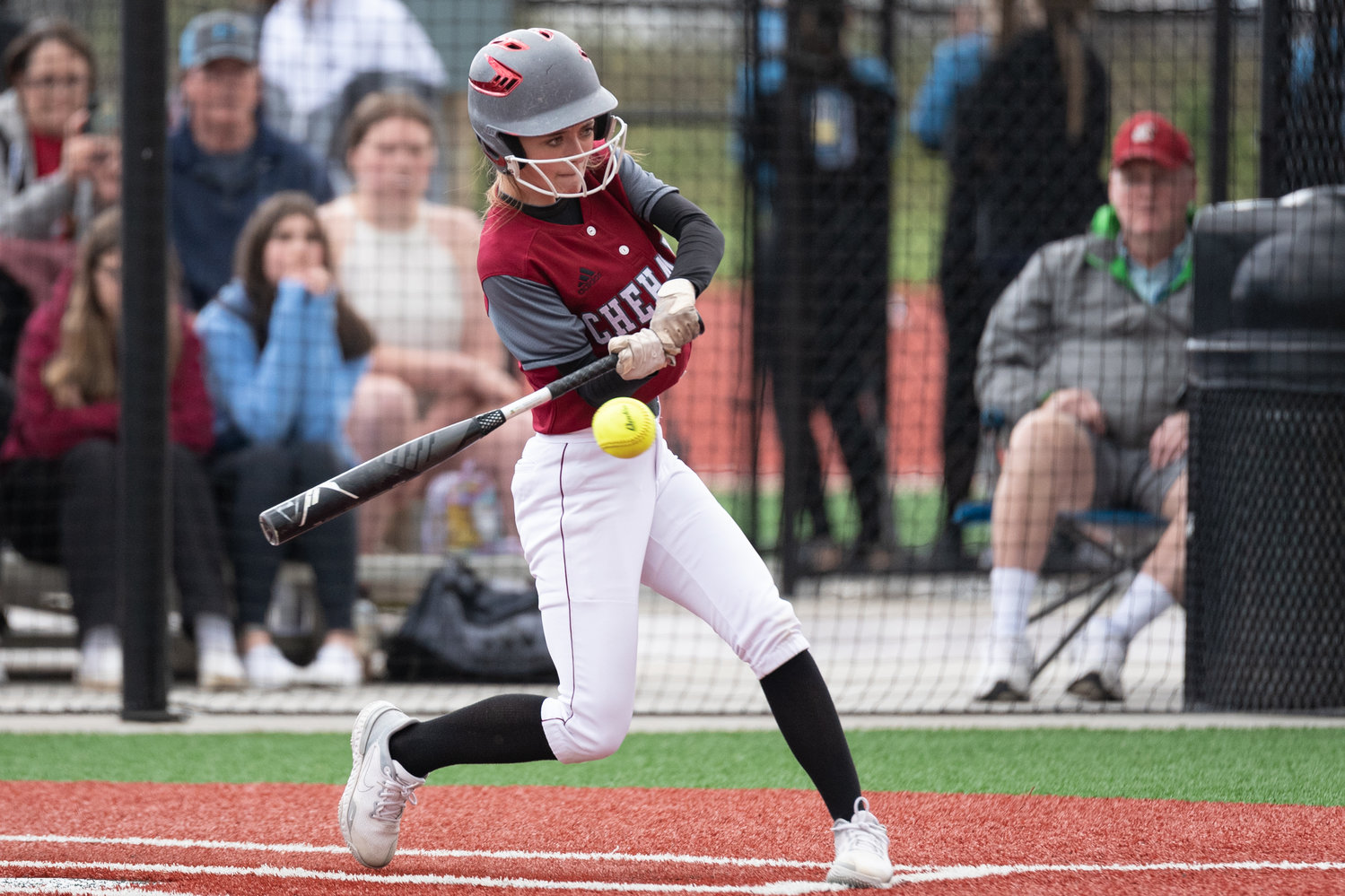 W.F. West infielder Brielle Etter swings at a pitch against Columbia River in the 2A District 4 tournament at Recreation Park May 19.