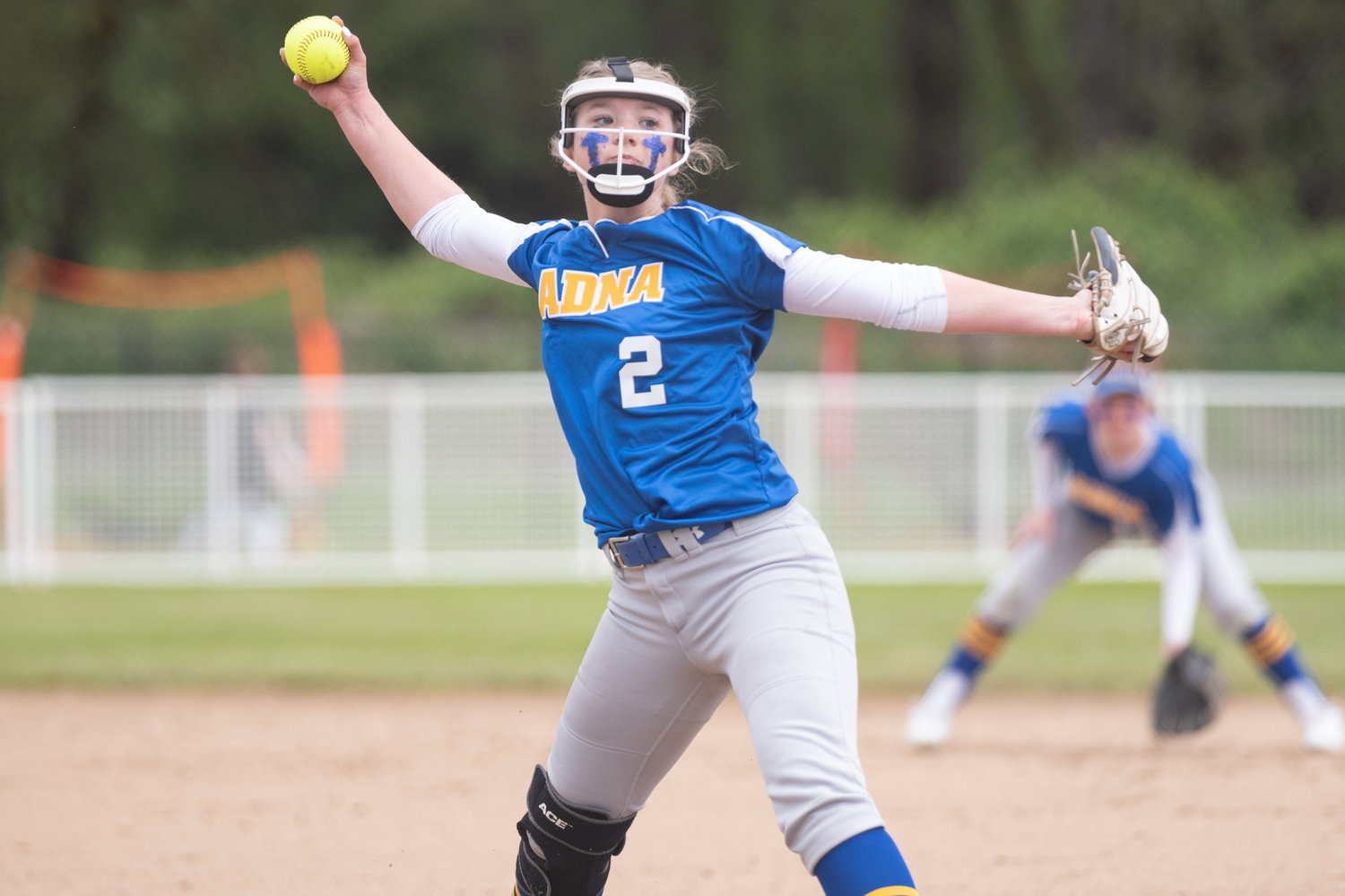 Adna's Ava Simms winds up to deliver a pitch against Toutle Lake in the 2B District 4 tournament at Fort Borst Park May 20.