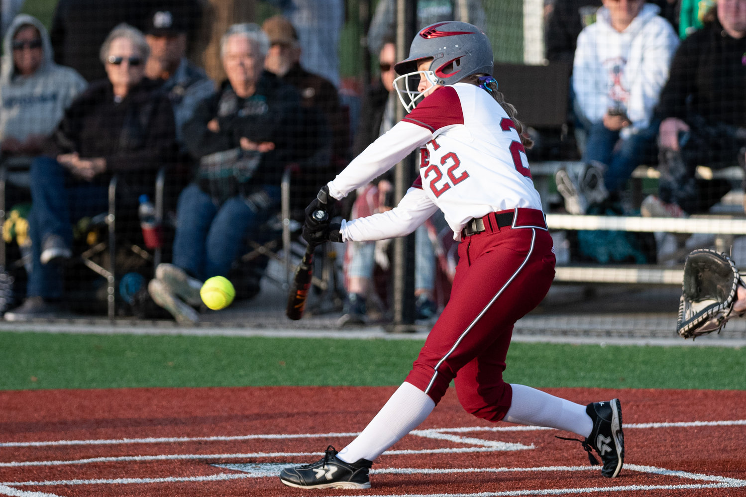 W.F. West freshman Avalon Myers hits the game-winning base knock in the seventh inning against Tumwater in the 2A District 4 championship game at Rec Park May 20.