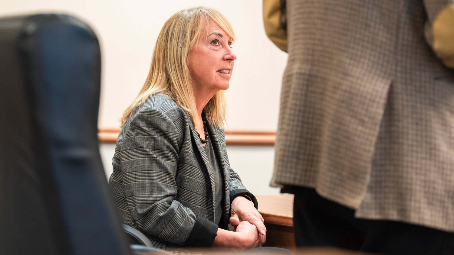 Laurel Khan, owner of Mackinaw's Restaurant and connected bar, Curious, in Chehalis, appears in Lewis County District Court Tuesday morning.