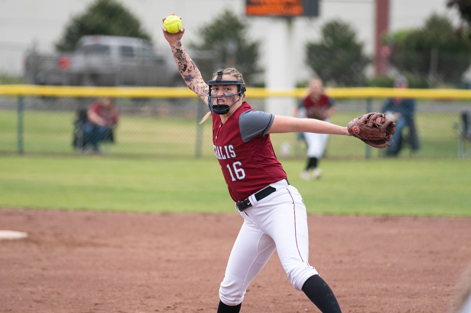 W.F. West pitcher Kamy Dacus winds up to deliver a strike against Sequim in the first round of the 2A State Softball Tournament at Carlon Park in Selah May 27.
