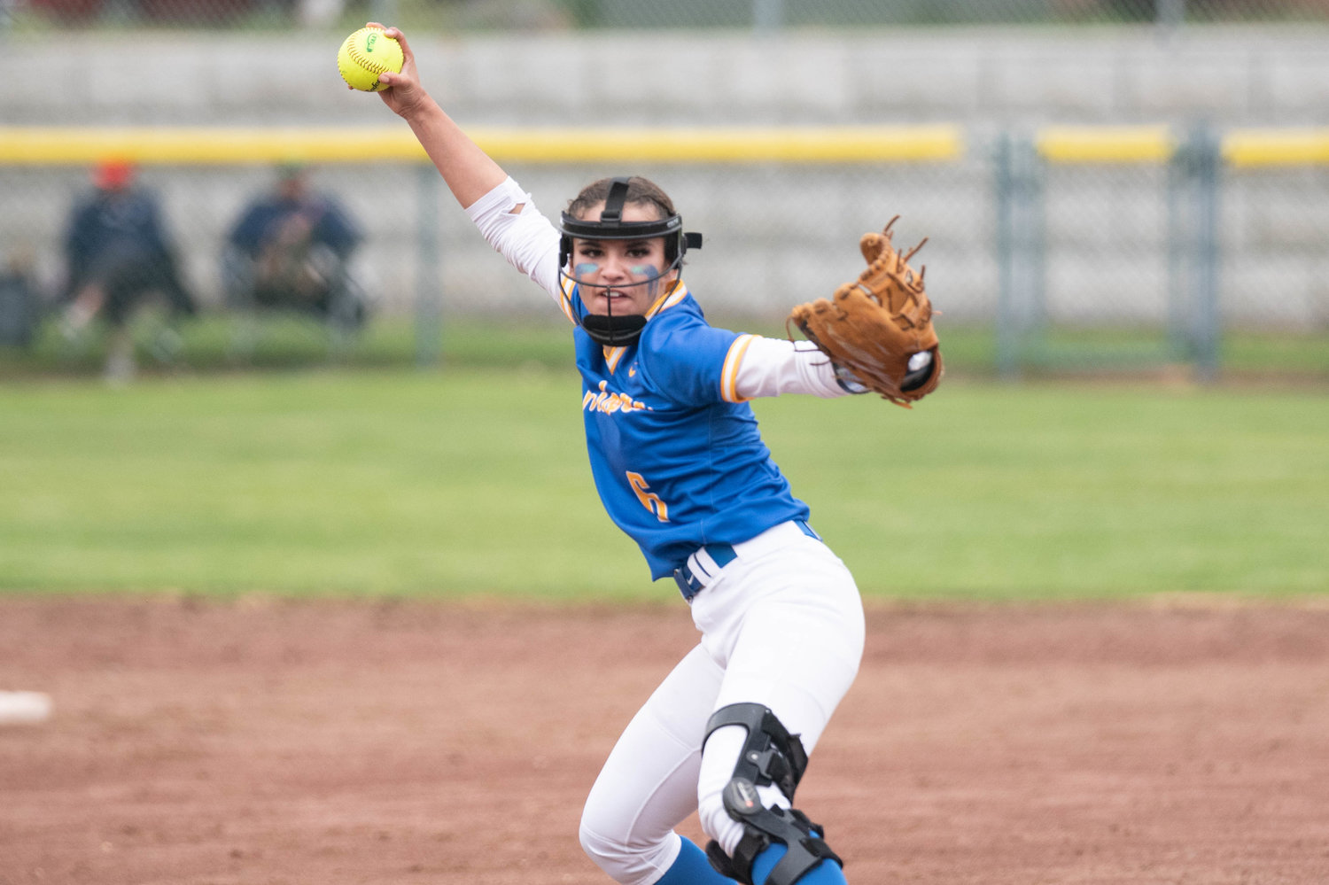 Rochester pitcher Sadie Knutson winds up to deliver a pitch against Lynden in the first round of the 2A State Softball Tournament at Carlon Park in Selah May 27.
