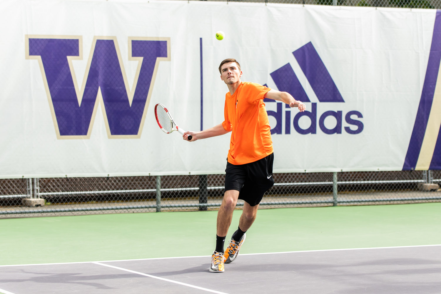 Centralia's Landon Kaut eyes the ball during the first set of the 2A boys' doubles tennis state competition on May 27, 2022.
