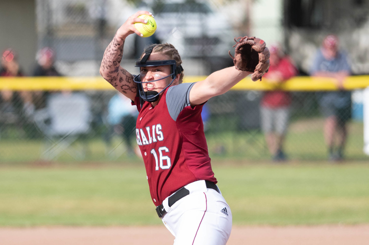 W.F. West's Kamy Dacus winds up to deliver a pitch against Olympic in the 2A State Quarterfinals at Carlon Park in Selah May 27.