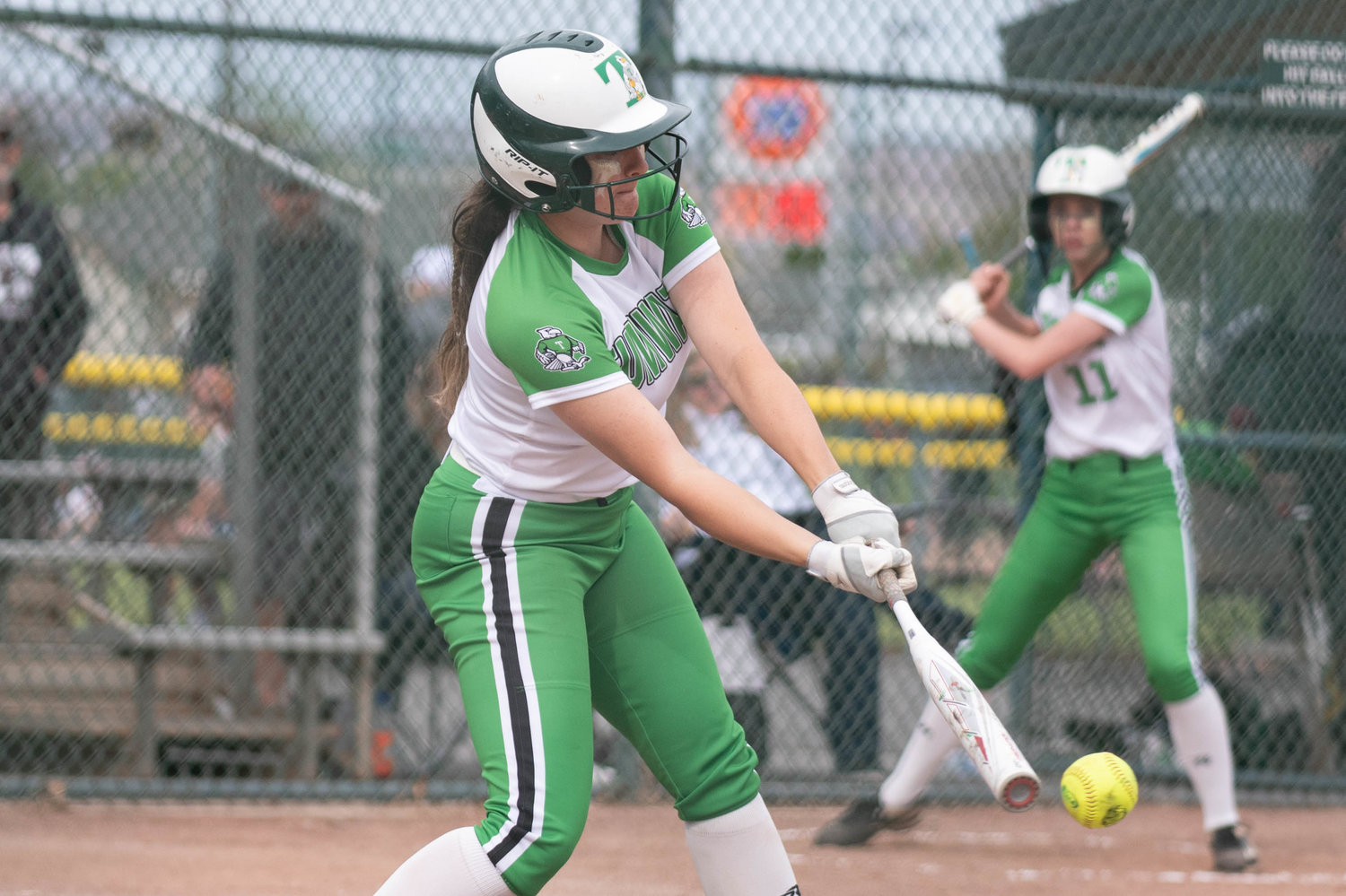 Tumwater's Jaime Haase makes contact with a pitch against Lynden in the 2A State Quarterfinals at Carlon Park in Selah May 27.