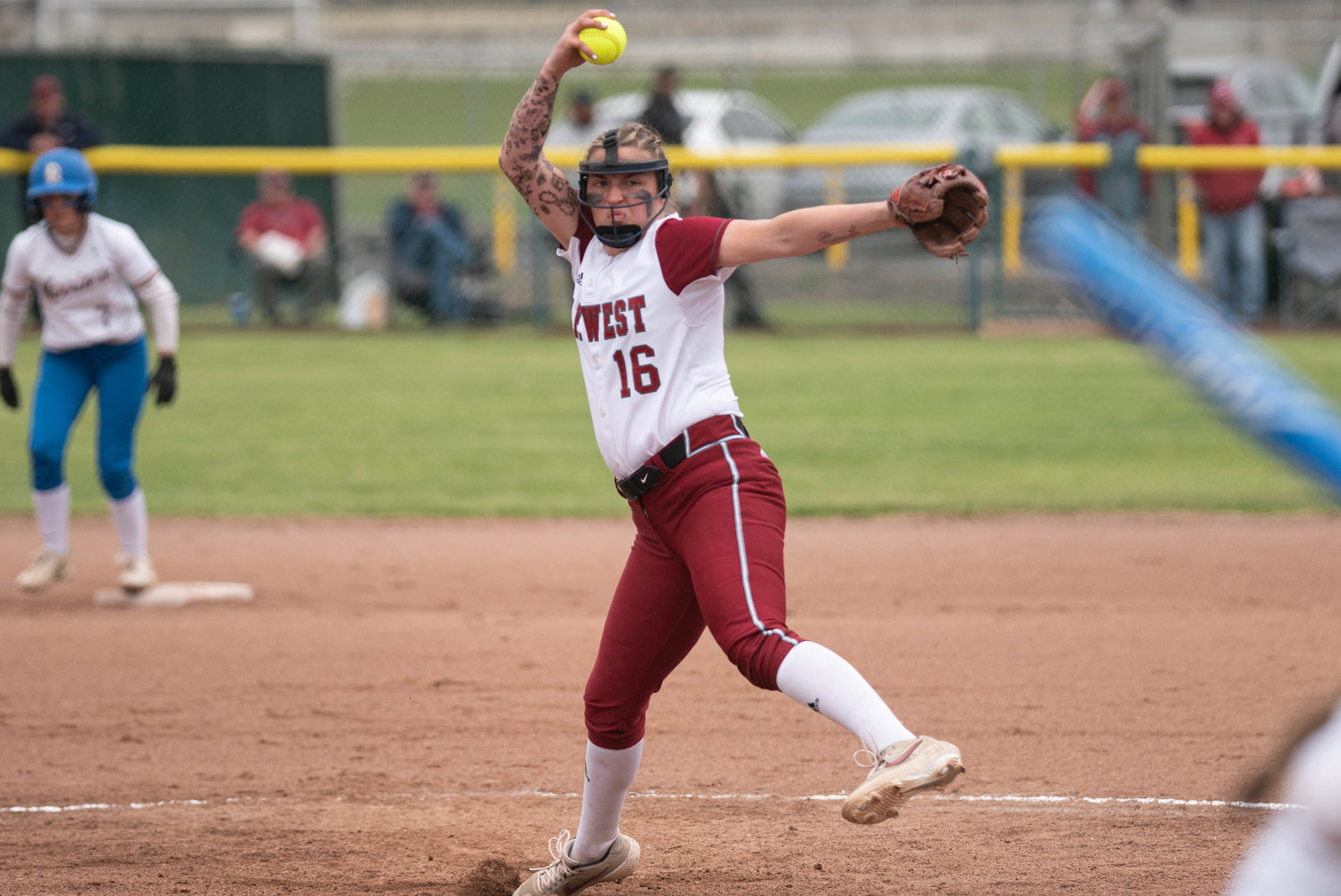 W.F. West pitcher Kamy Dacus winds up to deliver a pitch against Rochester in the 2A State Softball playoffs May 28 at Carlon Park in Selah.