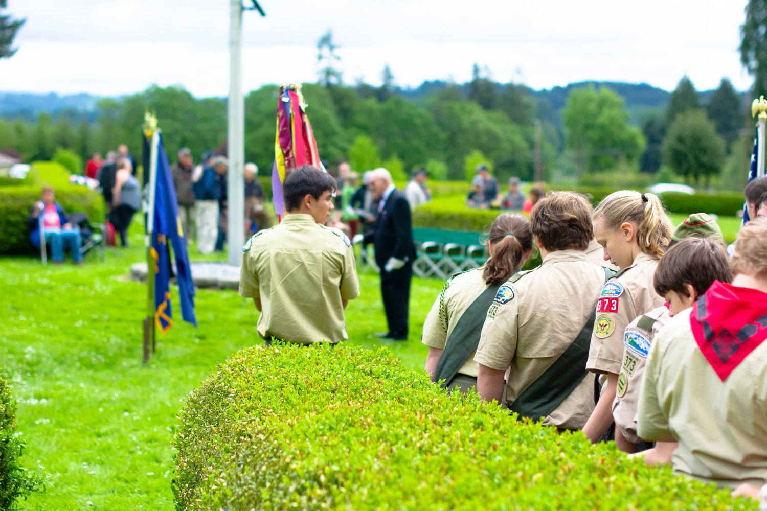 A group of Boy Scouts in lines at the Claquato Cemetery Memorial Day Ceremony.